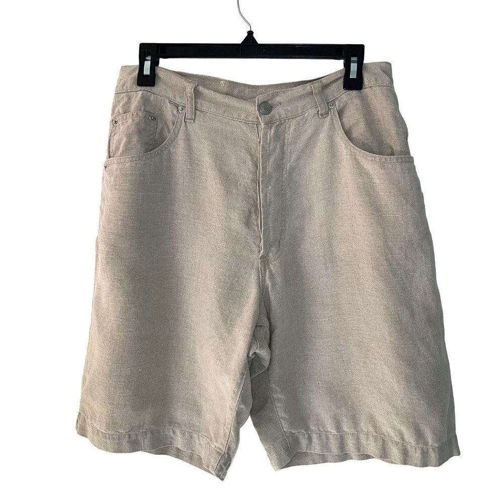 Et Vous Paris Vintage Womens Shorts Size 42 Classic Pure Linen Button Fly Tan